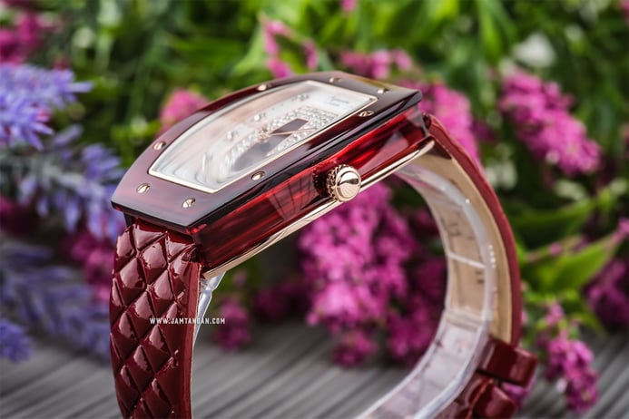 Alexandre Christie Passion AC 2729 LH LRGSLDR Ladies Dual Tone Dial Red Maroon Leather Strap 