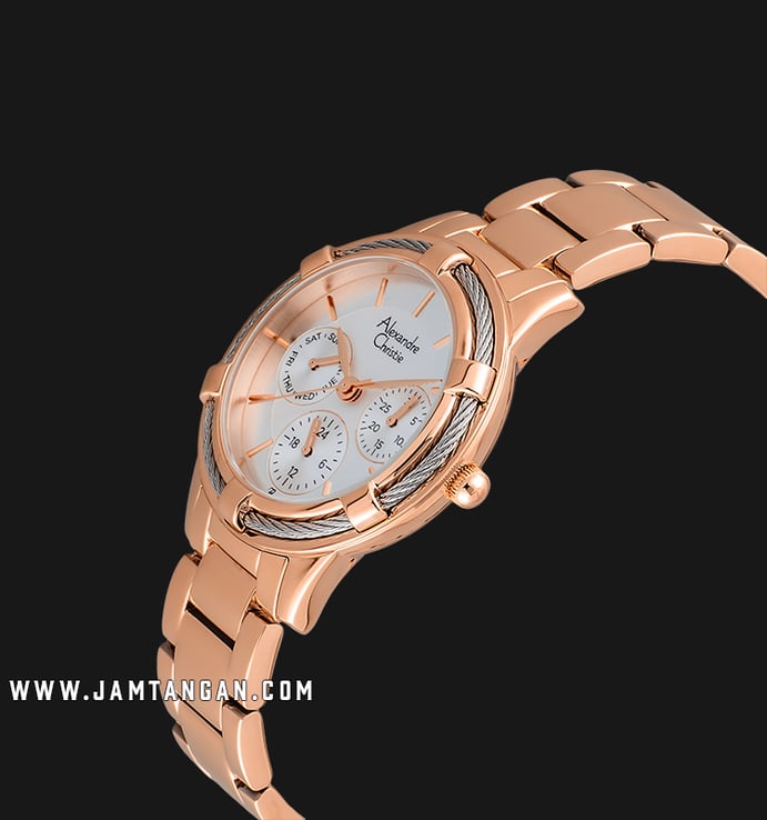 Alexandre Christie AC 2730 BF BRGSL Ladies Silver Dial Beige Ceramic & Rose Gold Stainless Steel