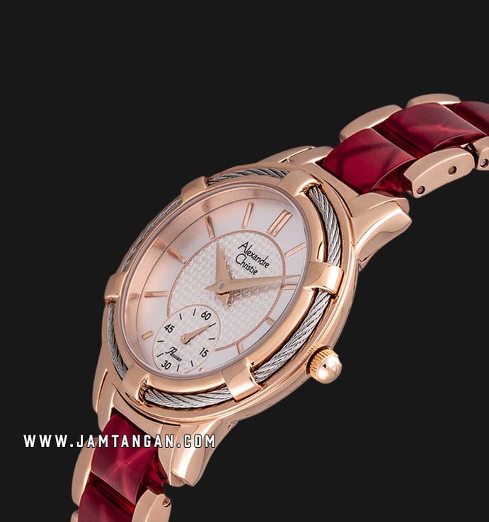 Alexandre Christie AC 2730 BF BRGSLRE Ladies Silver Dial Red Ceramic & Rose Gold Stainless Steel