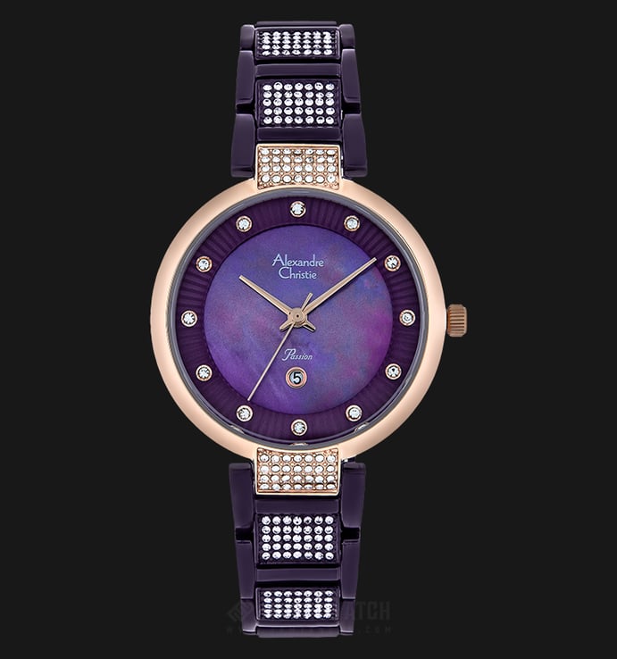 Alexandre Christie AC 2733 LD BRUPU Ladies Mother of Pearl Dial Purple Stainless Steel 