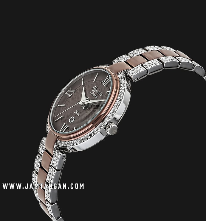 Alexandre Christie AC 2739 LD BTNBO Ladies Brown Pattern Dial Dual Tone Stainless Steel