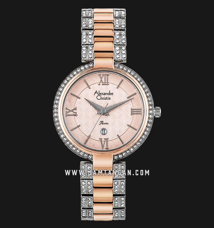 Alexandre Christie AC 2739 LD BTRLN Ladies Rose Gold Pattern Dial Dual Tone Stainless Steel