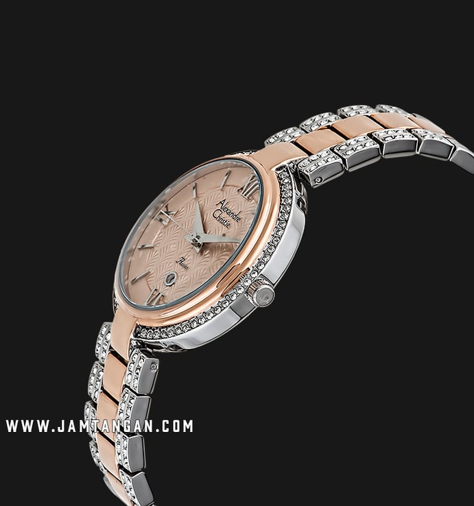 Alexandre Christie AC 2739 LD BTRLN Ladies Rose Gold Pattern Dial Dual Tone Stainless Steel