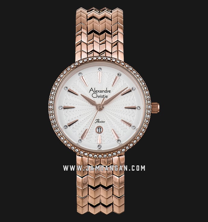 Alexandre Christie AC 2742 LD BRGSL Ladies White Pattern Dial Rose Gold Stainless Steel