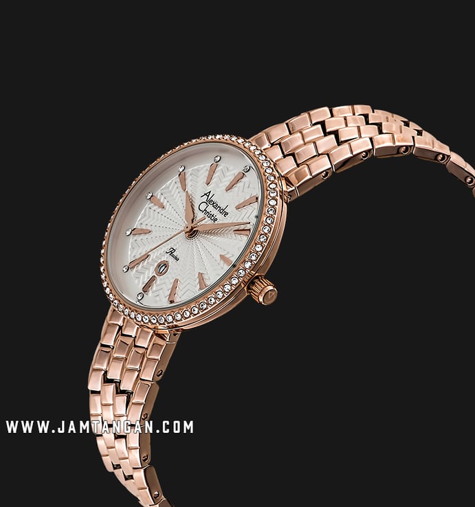 Alexandre Christie AC 2742 LD BRGSL Ladies White Pattern Dial Rose Gold Stainless Steel