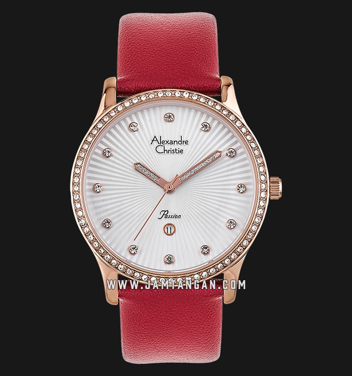 Alexandre Christie AC 2743 LD LRGSLRE Ladies White Pattern Dial Red Leather Strap