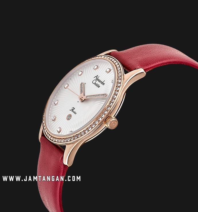 Alexandre Christie AC 2743 LD LRGSLRE Ladies White Pattern Dial Red Leather Strap