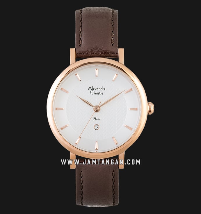 Alexandre Christie AC 2750 LD LRGSLBO Ladies Silver Dial Brown Leather Strap