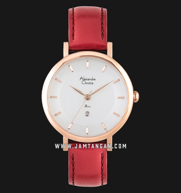Alexandre Christie AC 2750 LD LRGSLRE Ladies Silver Dial Red Leather Strap