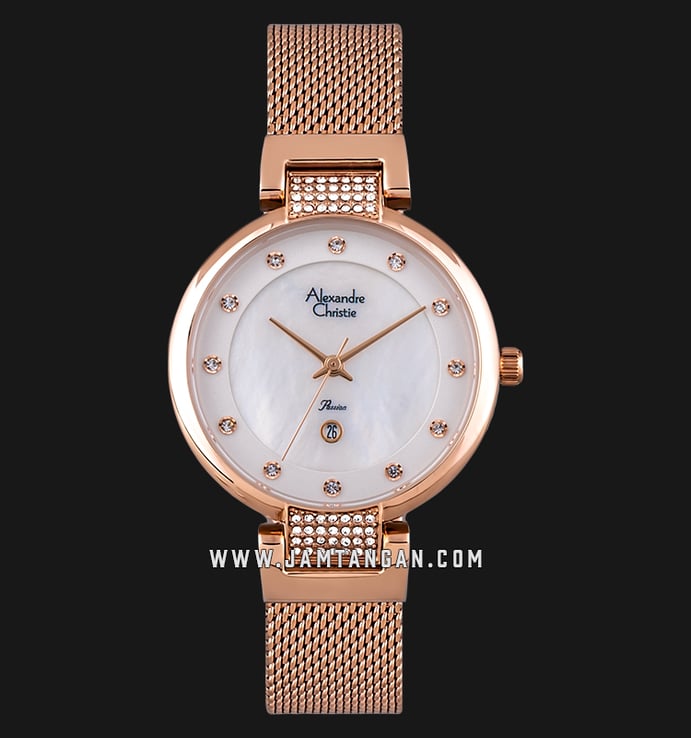 Alexandre Christie AC 2752 LD BRGSL Ladies White Mother of Pearl Dial Rose Gold Stainless Steel 