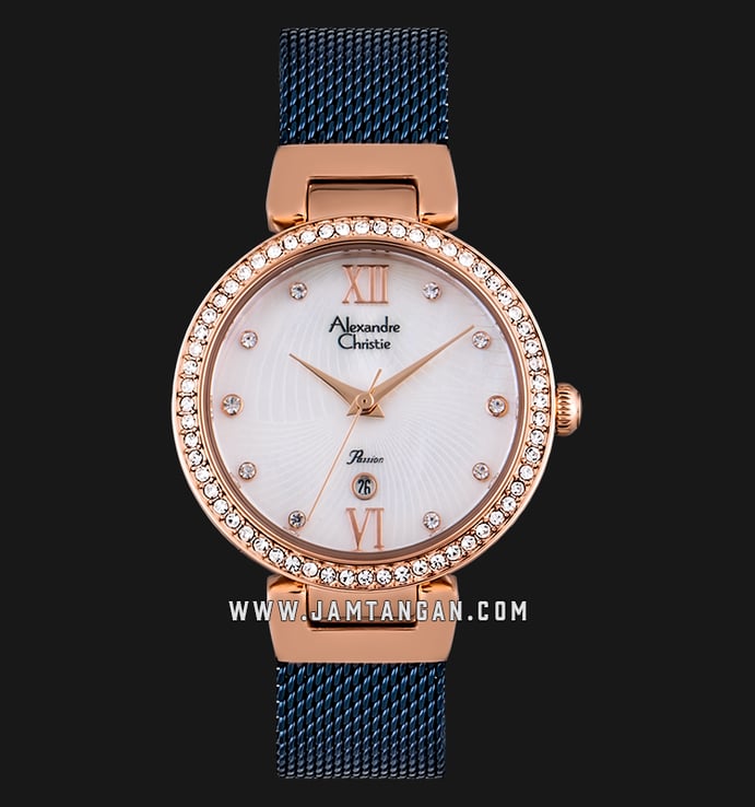 Alexandre Christie AC 2754 LD BURMS Ladies White Mother of Pearl Dial Blue Stainless Steel 