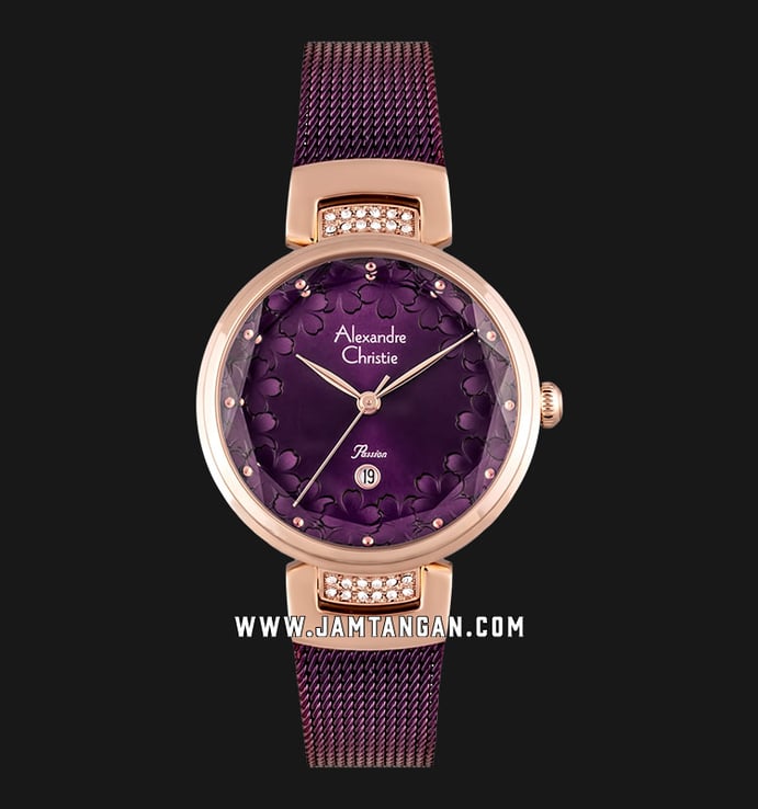 Alexandre Christie AC 2756 LD BRDRE Ladies Purple Mother of Pearl Dial Purple Stainless Steel 