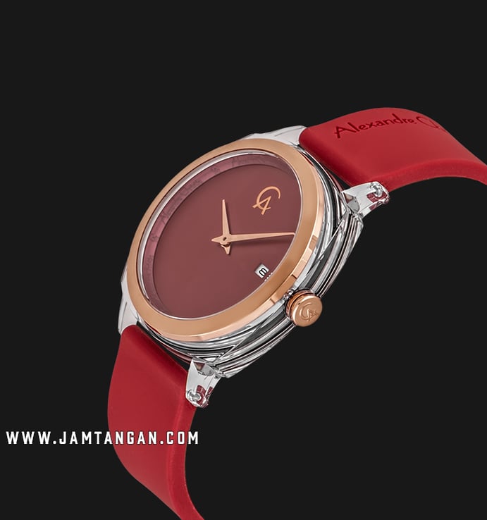 Alexandre Christie AC 2763 LD LTRRE Ladies Red Dial Red Rubber Strap