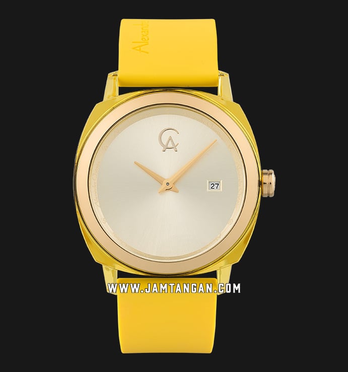 Alexandre Christie AC 2763 LD RGPYL Ladies Gold Sunray Dial Yellow Rubber Strap