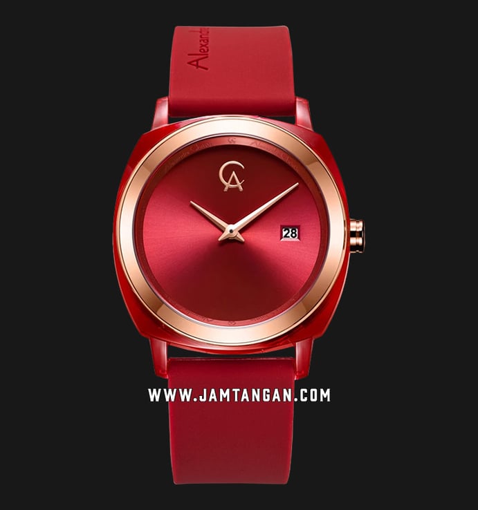 Alexandre Christie AC 2763 LD RRGRE Ladies Red Sunray Dial Red Rubber Strap