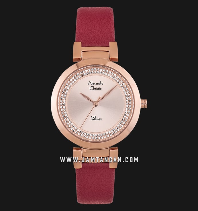 Alexandre Christie AC 2764 LH LRGRG Ladies Rose Gold Dial Red Leather Strap
