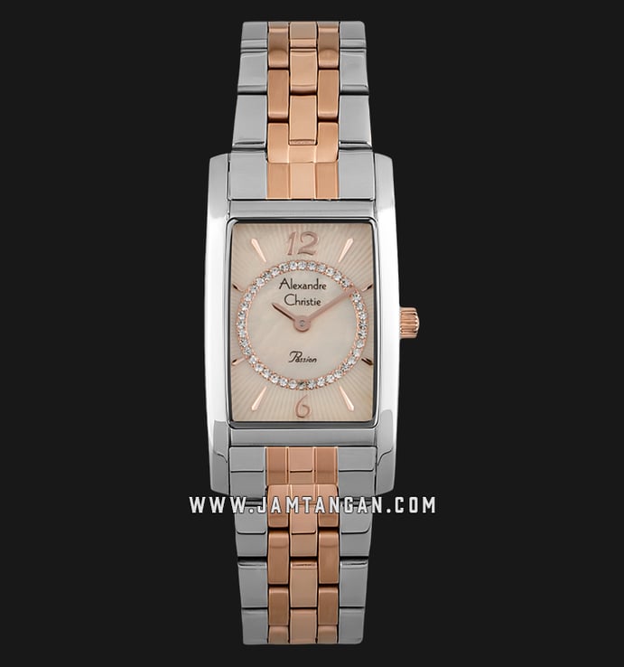 Alexandre Christie AC 2786 LH BTRMD Ladies Rose Gold MOP Dial Dual Tone Stainless Steel Strap