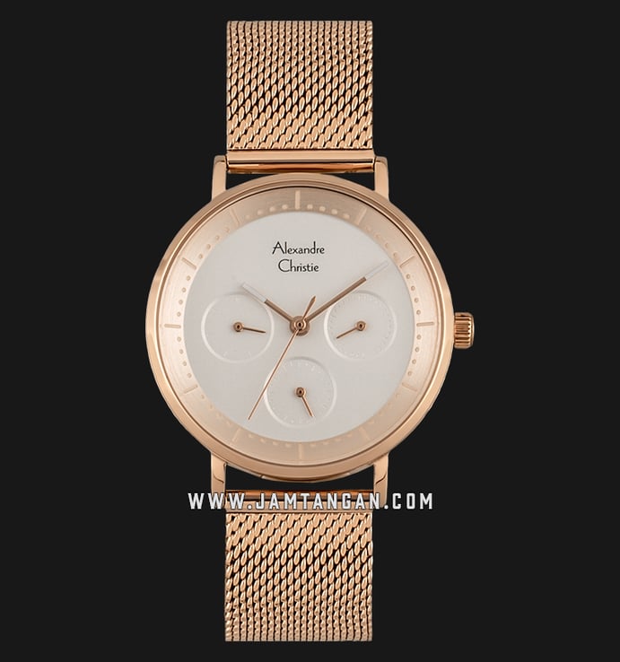 Alexandre Christie AC 2787 BF BRGSL Ladies White Dial Rose Gold Stainless Steel