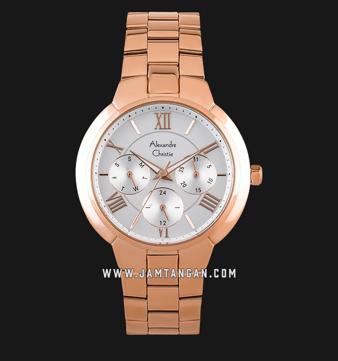 Alexandre Christie AC 2805 BF BRGSL Ladies Silver Dial Rose Gold Stainless Steel Strap