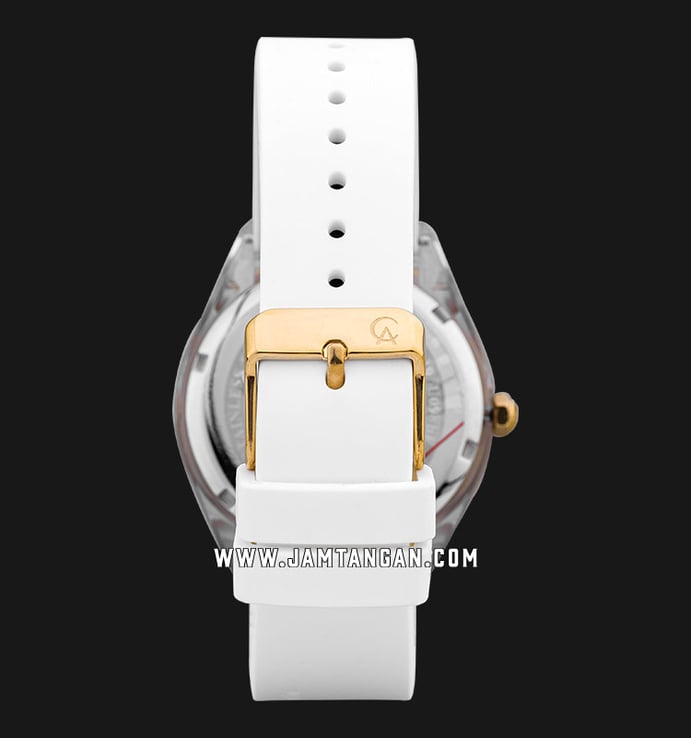 Alexandre Christie Multifunction AC 2808 BF RGPIV Ladies Gold Dial White Rubber Strap