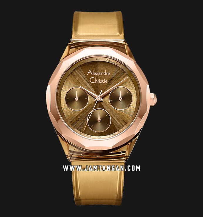 Alexandre Christie Multifunction AC 2808 BF RRGBOBO Ladies Brown Dial Brown Rubber Strap