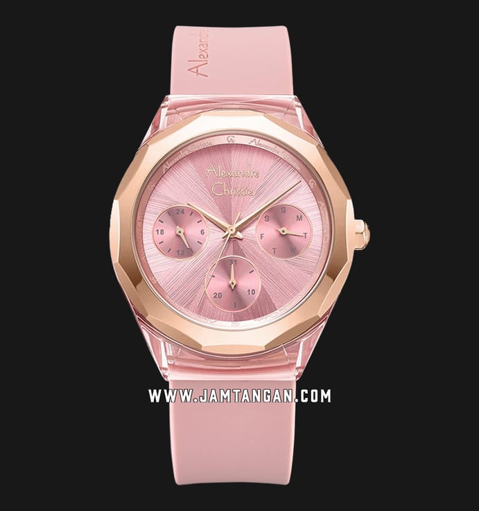 Alexandre Christie Multifunction AC 2808 BF RRGPNPN Ladies Soft Pink Dial Soft Pink Rubber Strap