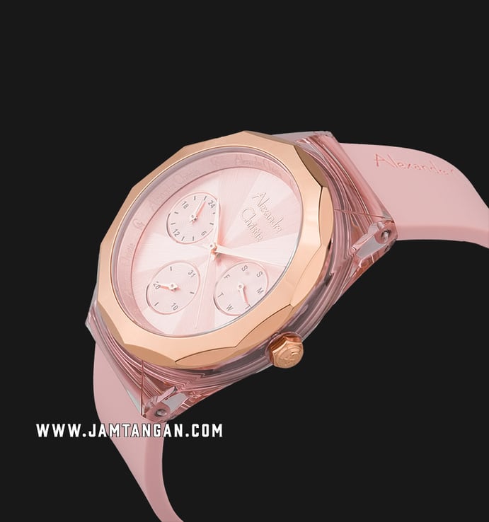 Alexandre Christie Multifunction AC 2808 BF RRGPNPN Ladies Soft Pink Dial Soft Pink Rubber Strap