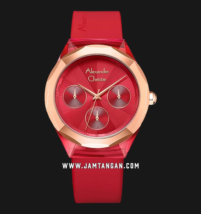 Alexandre Christie Multifunction AC 2808 BF RRGRERE Ladies Red Dial Red Rubber Strap