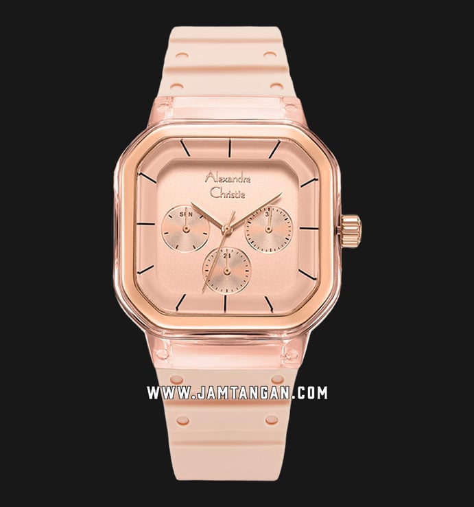 Alexandre Christie AC 2811 BF RRGPN Chronograph Ladies Rose Gold Dial Soft Pink Rubber Strap