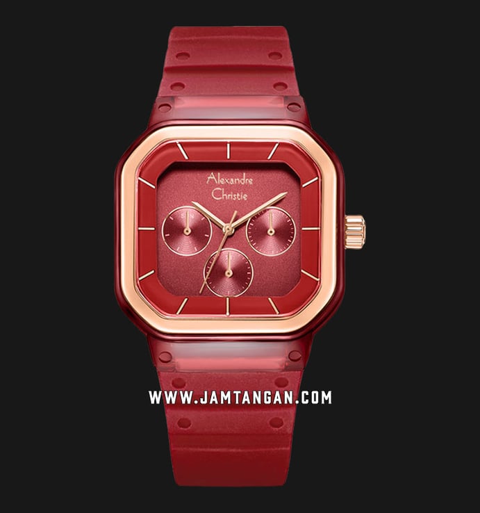 Alexandre Christie Multifunction AC 2811 BF RRGRERE Ladies Red Dial Red Rubber Strap