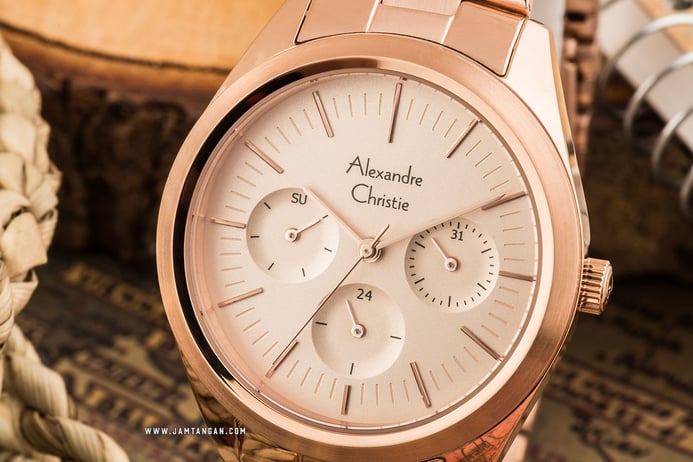 Alexandre Christie Multifunction AC 2817 BF BRGRG Ladies Rose Gold Dial Stainless Steel Strap