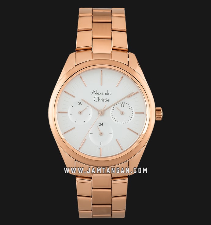 Alexandre Christie Multifunction AC 2817 BF BRGSL Ladies Silver Dial Rose Gold Stainless Steel Strap