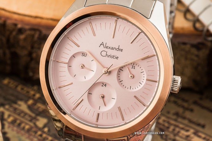 Alexandre Christie Multifunction AC 2817 BF BTRPU Ladies Rose Gold Dial Stainless Steel Strap