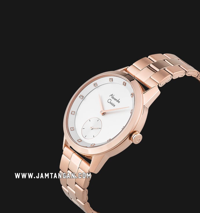Alexandre Christie AC 2819 LS BRGSL Ladies Silver Dial Rose Gold Stainless Steel Strap