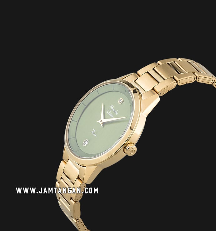 Alexandre Christie AC 2820 LD BGPGN Ladies Green Dial Gold Stainless Steel Strap