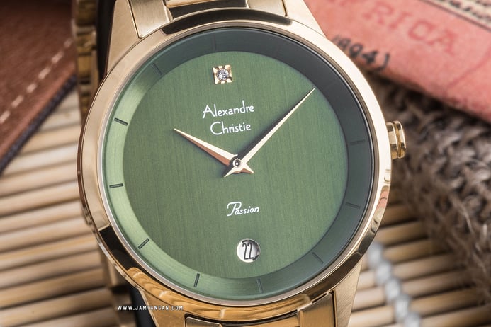 Alexandre Christie AC 2820 LD BGPGN Ladies Green Dial Gold Stainless Steel Strap