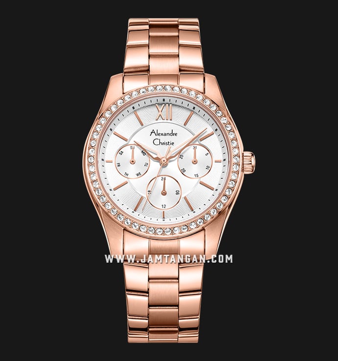 Alexandre Christie Multifunction AC 2827 BF BRGSL Ladies Silver Dial Rose Gold Stainless Steel Strap