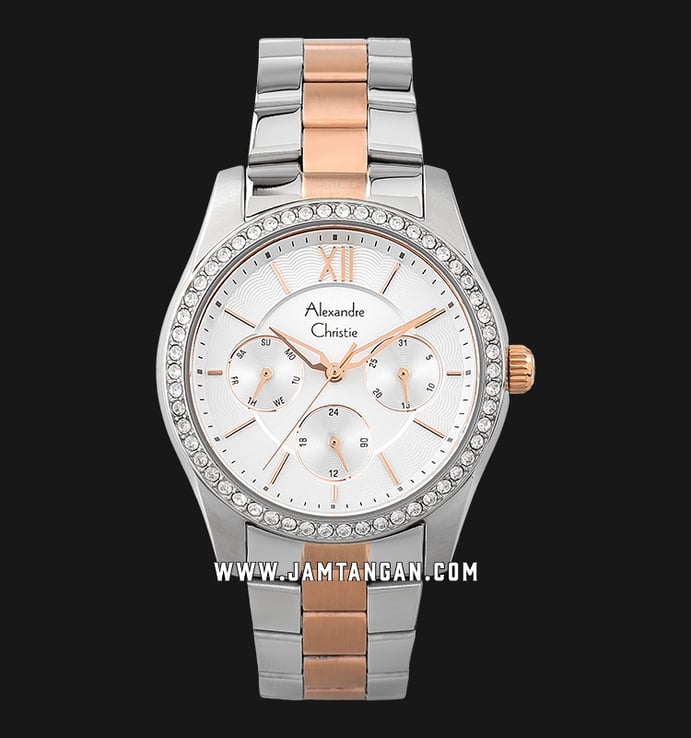 Alexandre Christie Multifunction AC 2827 BF BTRSL Ladies Silver Dial Dual Tone Stainless Steel Strap