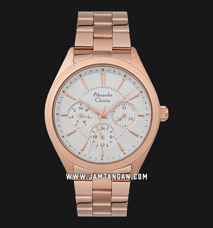 Alexandre Christie AC 2830 BF BRGSL Ladies Silver Dial Rose Gold Stainless Steel Strap