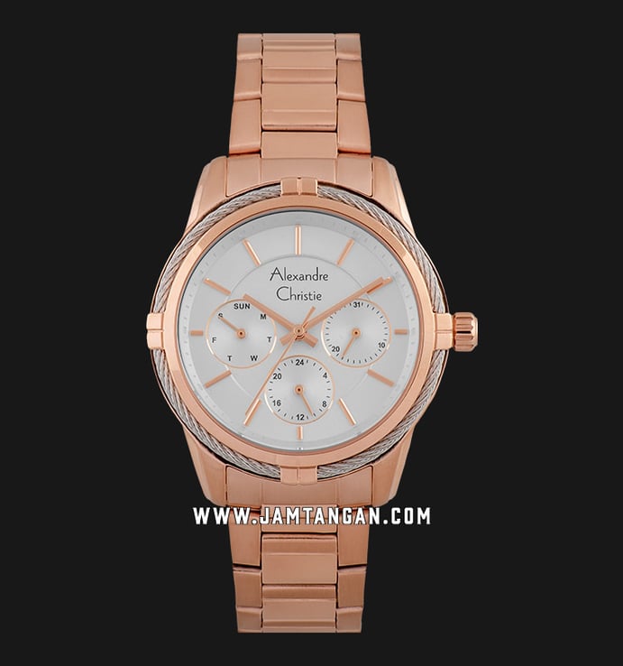Alexandre Christie AC 2843 BF BRGSL Silver Dial Rose Gold Stainless Steel Strap