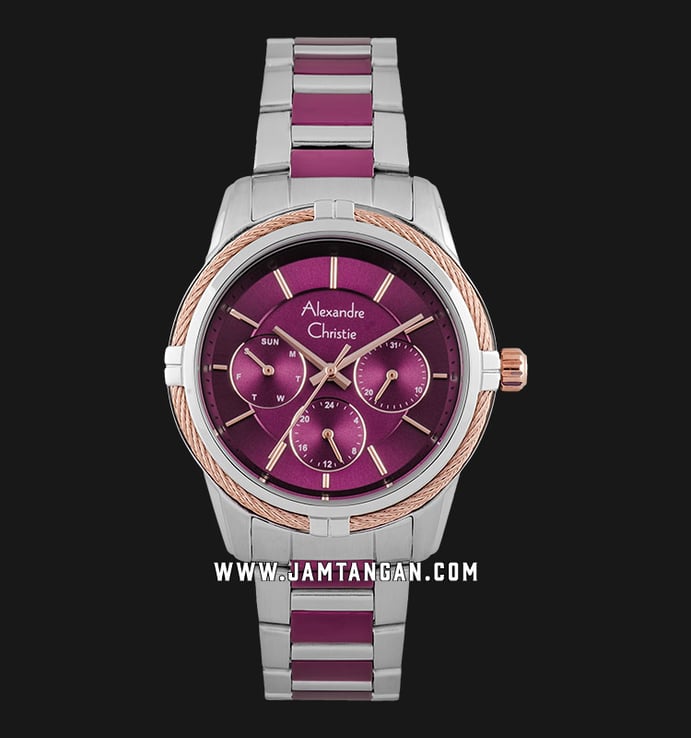 Alexandre Christie AC 2843 BF BTDRE Red Magenta Dial Dual Tone Stainless Steel Strap