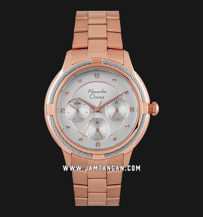 Alexandre Christie AC 2844 BF BRGSL Ladies Silver Dial Rose Gold Stainless Steel Strap