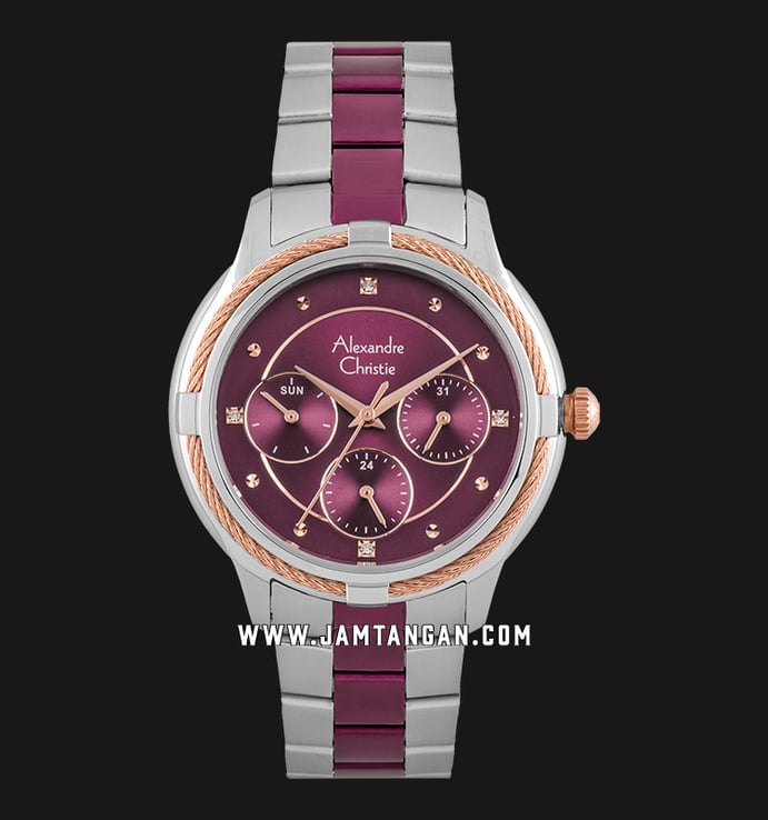 Alexandre Christie AC 2844 BF BTDRE Red Magenta Dial Dual Tone Stainless Steel Strap