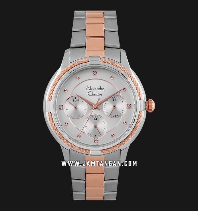Alexandre Christie AC 2844 BF BTRSL Ladies Silver Dial Dual Tone Stainless Steel Strap