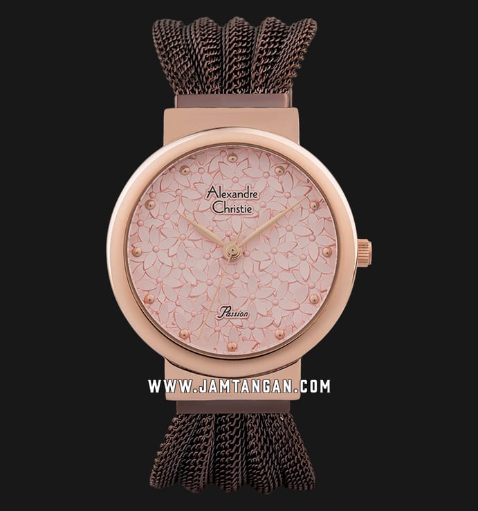 Alexandre Christie Passion AC 2845 LH BROPN Ladies Pink Dial Brown Stainless Steel Strap