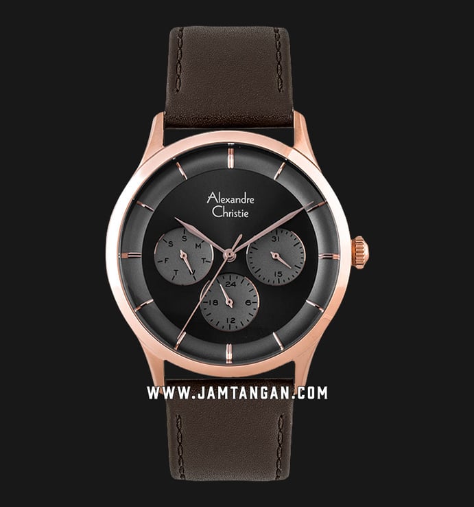 Alexandre Christie Classic AC 2868 BF LRGGR Ladies Black Dial Brown Leather Strap