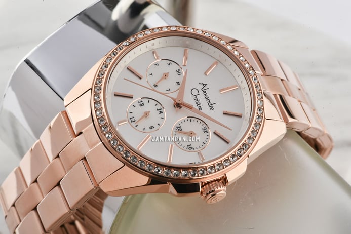 Alexandre Christie AC 2949 BF BRGSL Ladies Silver MOP Dial Rose Gold Stainless Steel Strap