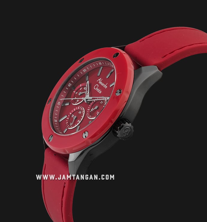 Alexandre Christie Multifunction AC 2989 BF REPRE Ladies Red Dial Red Rubber Strap
