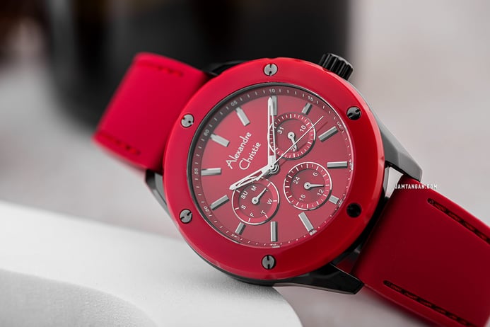 Alexandre Christie Multifunction AC 2989 BF REPRE Ladies Red Dial Red Rubber Strap