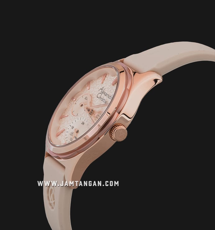 Alexandre Christie Bloom AC 2994 BF RRGLN Ladies Rose Gold  Dial Beige Rubber Strap
